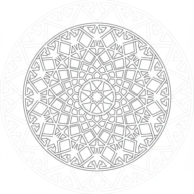 A geometric mandala inspired by the Alhambra tilework with 8 sections coloring page