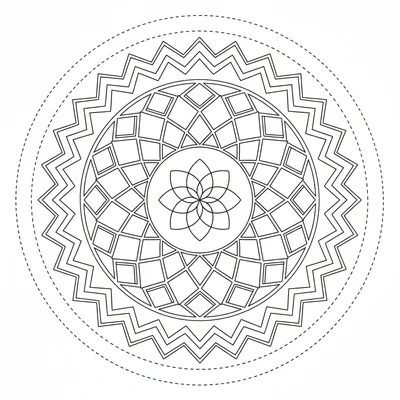A geometric mandala with 10 sections featuring a zigzag pattern coloring page