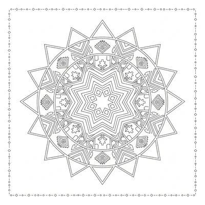 A geometric mandala with 6 sections showing Turkish kilim-inspired diamond coloring page