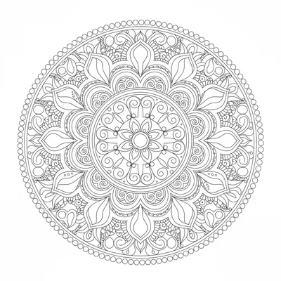 A henna-inspired mandala with 16 sections and 6 rings coloring page