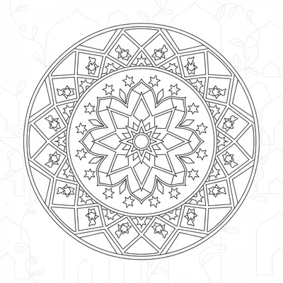 An Islamic geometric mandala based on an 8-fold star with secondary small star coloring page