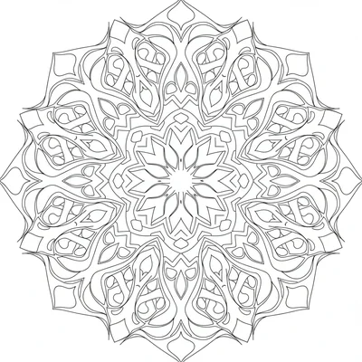 A kaleidoscope mandala with 16 sections and 8 rings where adjacent sections use coloring page