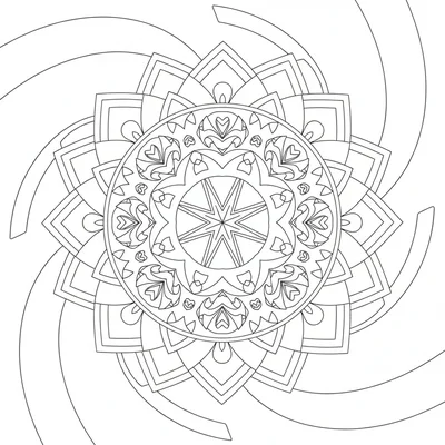 A kaleidoscope mandala with 8 sections, each section a mirror image of its coloring page