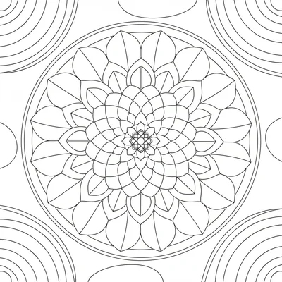 A lotus flower mandala with 16 petals in the outer ring, 8 petals in the middle coloring page