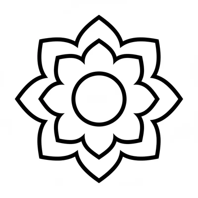 A simple lotus mandala with 6 large curved petals in a ring, a smaller ring coloring page
