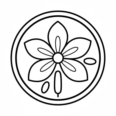 A simple mandala inspired by a sand dollar pattern, with a central 5-petal coloring page