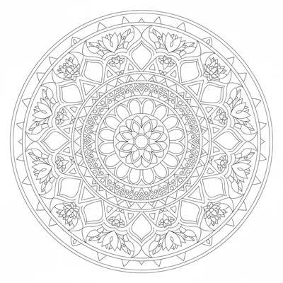 A mandala inspired by the Tibetan sand mandala tradition, with 16 sections coloring page