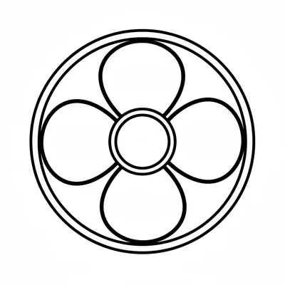 A mandala made of 4 large petal shapes forming a simple 4-leaf clover pattern coloring page