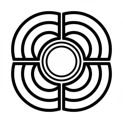A mandala of 4 large sector shapes made of thick concentric arcs stacked coloring page