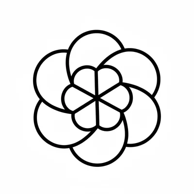 A mandala of 6 large overlapping petal shapes creating a 3D cube-like flower coloring page