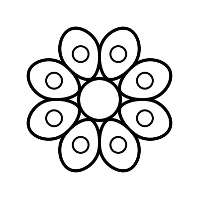 A mandala of 8 large petal shapes each shaped like a simple oval, alternating coloring page