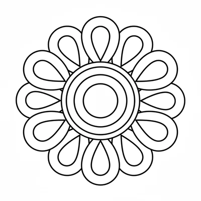 A mandala of 8 large round petals arranged like a daisy, each petal containing coloring page