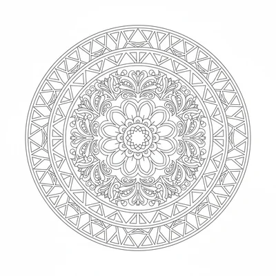 A mandala with 16 sections and 7 concentric rings, combining paisley shapes coloring page