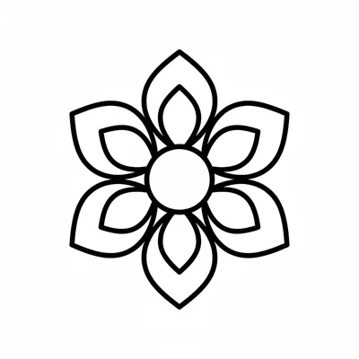 A simple mandala with 5 large petal shapes inside a circle, each petal coloring page