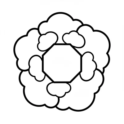A simple mandala with 6 large cloud-shaped bumps arranged in a ring, each bump coloring page