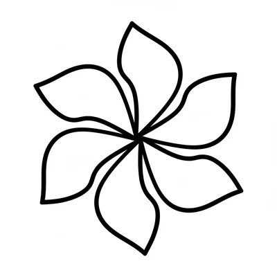 A mandala with 6 large S-curve petal shapes swirling from the center, creating coloring page