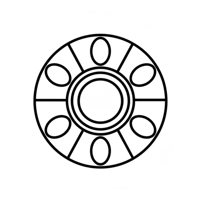 A mandala with 6 large sector-shaped panels, each panel containing only coloring page