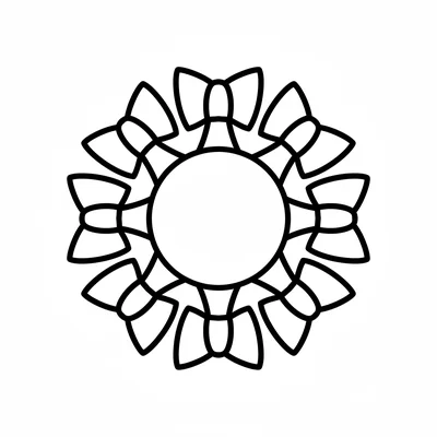 A mandala with 8 large bowtie shapes arranged in a ring around the center, each coloring page