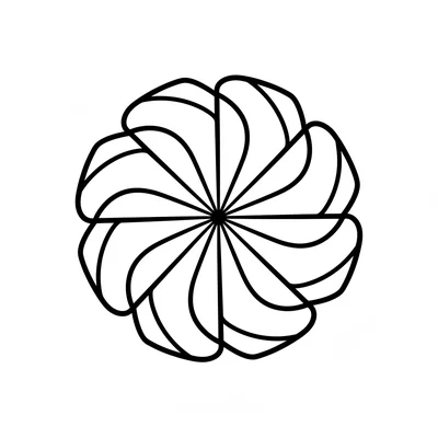 A mandala with 8 large fan-shaped sections like slices of a pie, each section coloring page