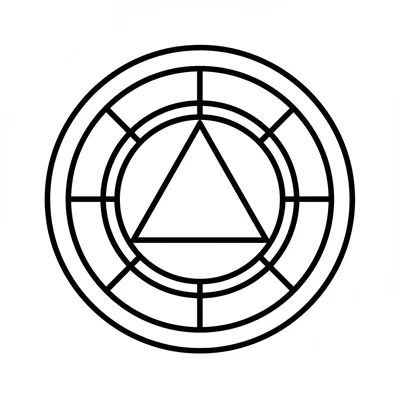 A mandala with a central equilateral triangle surrounded by 3 rings coloring page