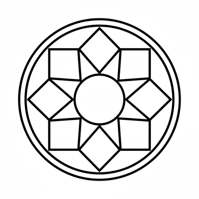 A mandala with a single ring of 6 large diamond shapes, each diamond tilted 30 coloring page