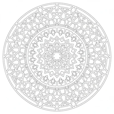 A Mughal jali (lattice screen) inspired mandala with 16 sections of repeating coloring page