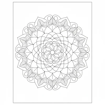 A multi-layer rose mandala with 12 layers of petals radiating from a tight coloring page