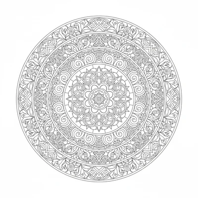 A multi-ring mandala combining Islamic 12-fold geometry in the innermost 3 coloring page