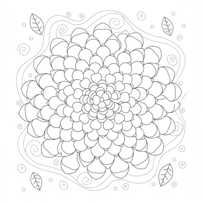A pinecone mandala with 8 sections of simplified cone scale patterns, each coloring page