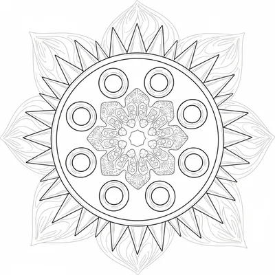 A pollen grain mandala based on the textured surface patterns of pollen, spiky coloring page