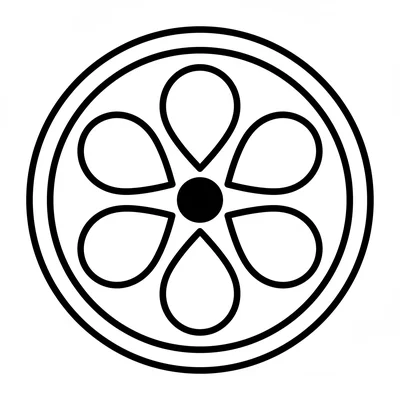 A simple raindrop mandala with 6 large teardrop shapes arranged in a ring coloring page