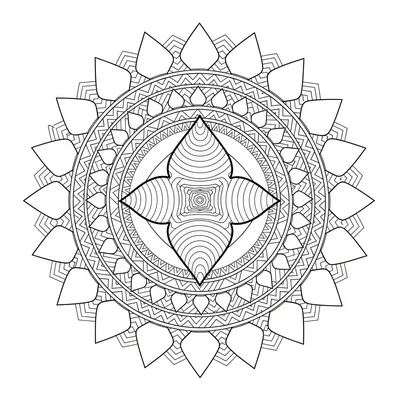 A single Stegosaurus plate enlarged as the mandala center, its kite shape formi… coloring page