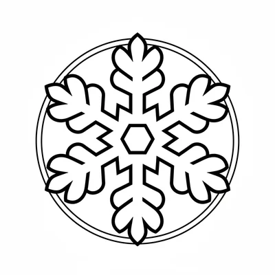 A snowflake mandala with 6 arms, each arm ending in 3 small pointed tips, all coloring page