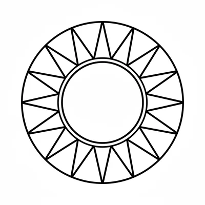 A simple starburst mandala with a large circle in the center and 16 thin coloring page