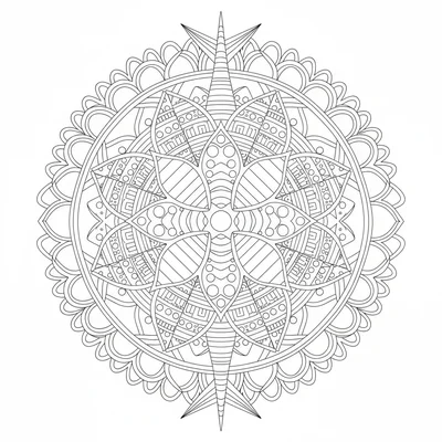 A Stegosaurus viewed from directly above forming a mandala, its back plates rad… coloring page