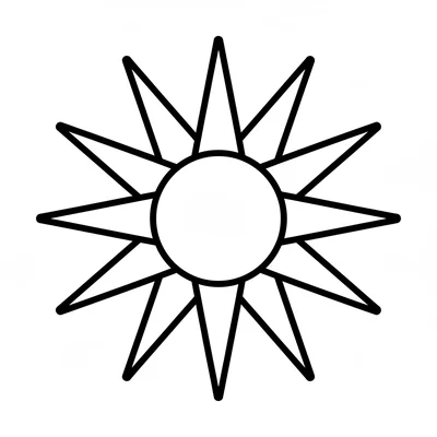 A simple sunburst mandala with 8 thick straight rays extending from a large coloring page