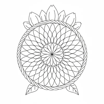 A sunflower seed spiral mandala following the Fibonacci-inspired arrangement coloring page