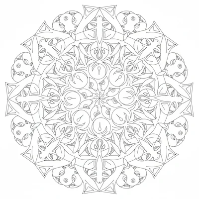 A tessellation mandala where the 8-fold design uses MC Escher-inspired shape coloring page
