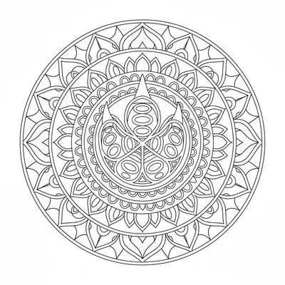 A Triceratops footprint mandala with a four-toed print as the central shape, ea… coloring page