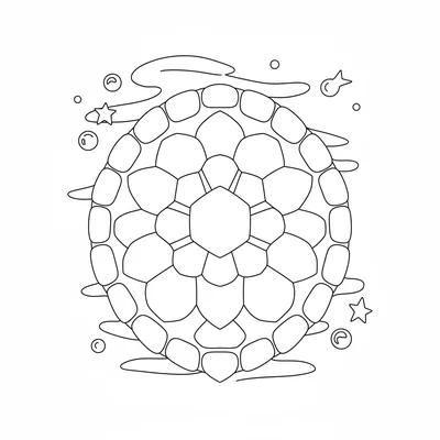 A turtle shell mandala based on the scute pattern of a sea turtle shell coloring page