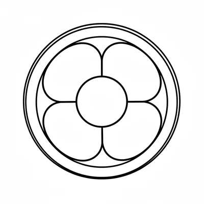A very simple 4-petal mandala with 4 very large oval petals arranged coloring page