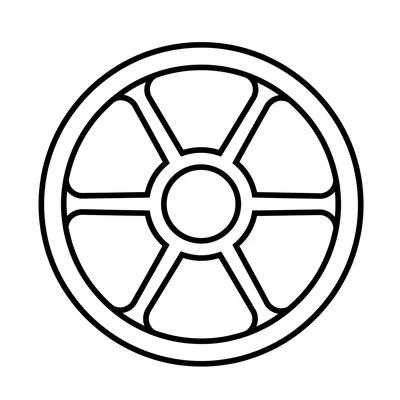 A simple wheel mandala with 6 thick spokes from center to rim, a wide outer coloring page