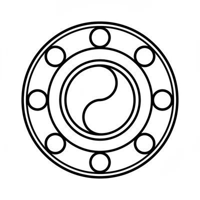 A simple yin-yang-inspired mandala with 2 large curved sections in the center coloring page