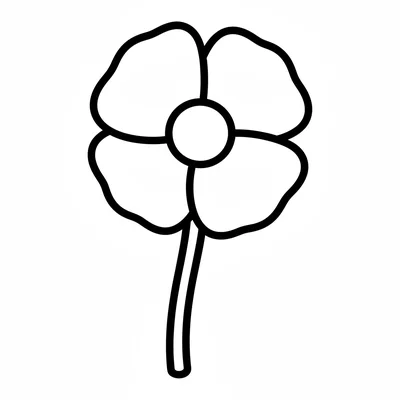 A simple 4-petal poppy with 4 large rounded petals and a round dark center coloring page