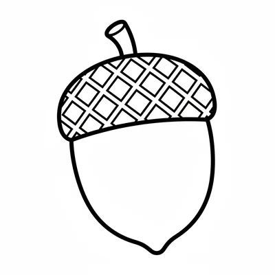 A simple acorn with a round cap showing a woven texture pattern and an oval nut coloring page