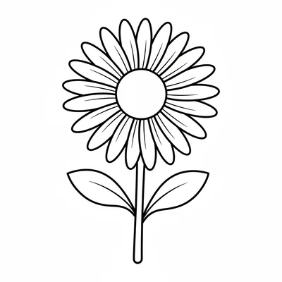 A simple aster flower with many narrow petals radiating from a yellow center coloring page