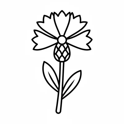 A simple bachelor's button (cornflower) with a tuft of narrow blue petals coloring page