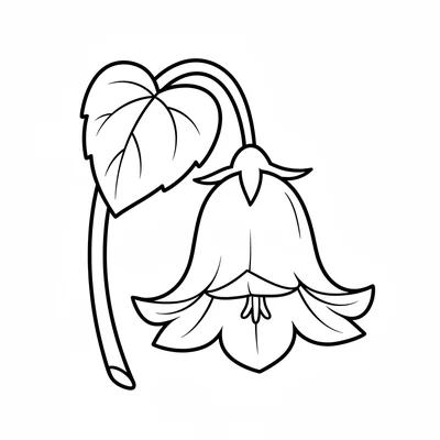 A simple bellflower (campanula), a single hanging bell-shaped flower with 5 coloring page