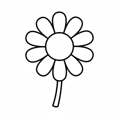 A big daisy viewed from the front, a large round yellow center and 8 simple coloring page