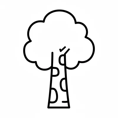 A simple birch tree with a white trunk featuring large oval dark scar marks coloring page